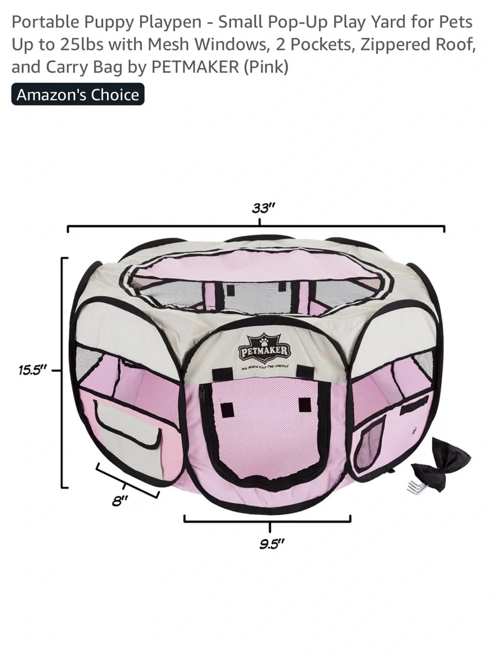 Pet Maker Portable Puppy Playpen - Small Pop-Up to 25lbs PINK